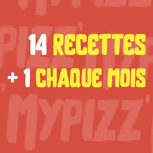 Visuel My Pizz indiquant "14 Recettes + 1 Chaque Mois".